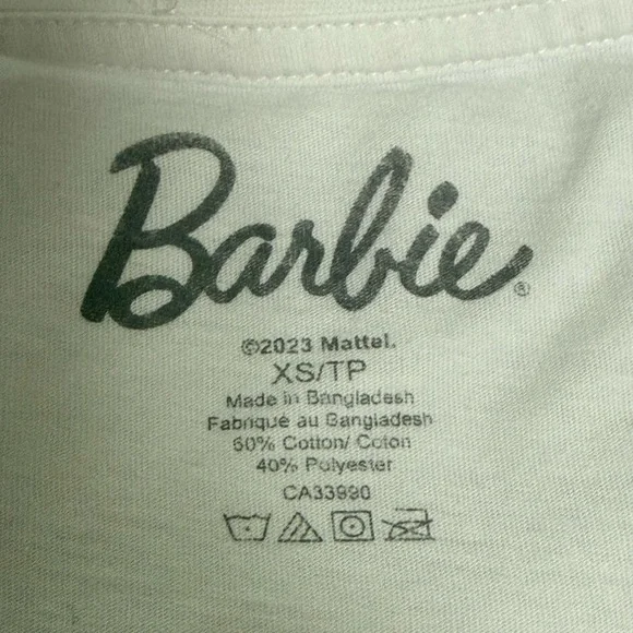 Ardene Oversized Barbie White Tee with Pink Script Logo XS - Picture 8 of 9